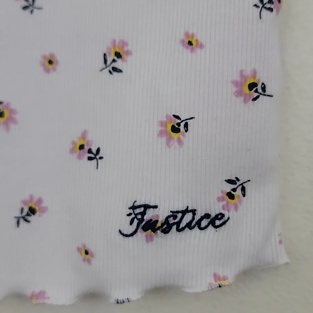 Justice White Floral Print Short Sleeve Top Girls 12